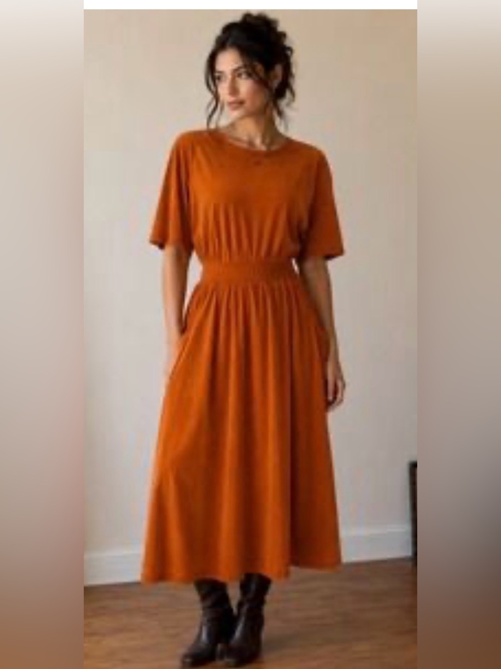 Zara Burnt Orange Short Sleeve Midi Dress
